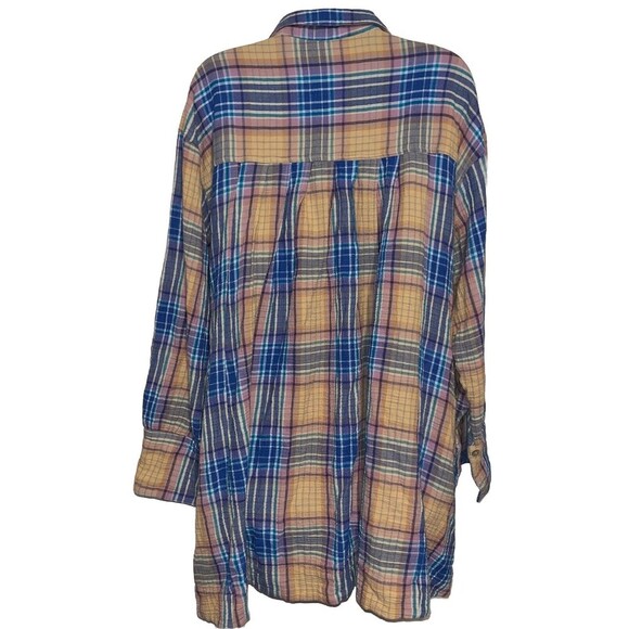 Free People (L) Voyage Shirtdress Plaid Gauzy textured in Sunrise Combo Pockets - Picture 4 of 16